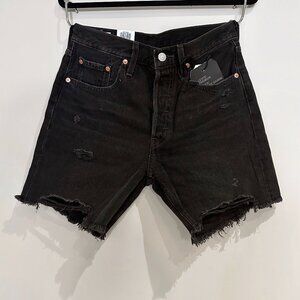 Levi's Mid Length Black Jean Shorts Womens Size 27 Denim Cut Offs Distressed